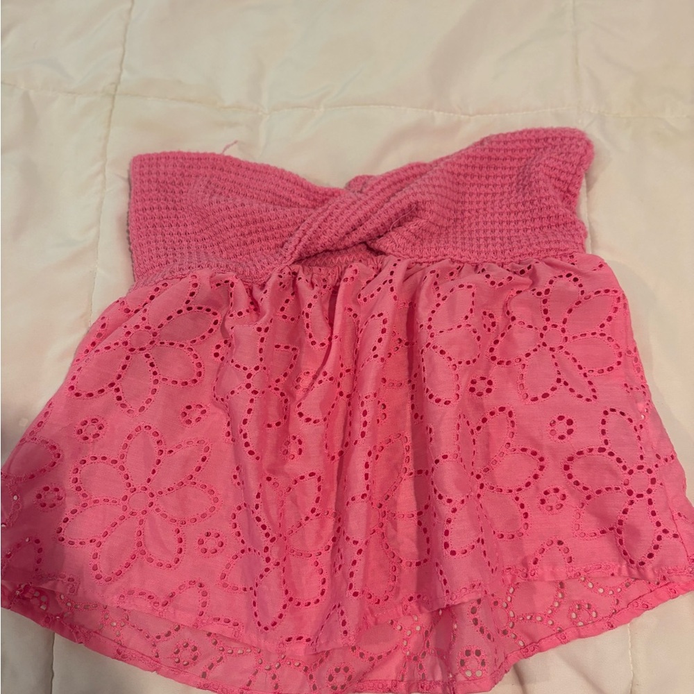 Pink Strapless Floral Top